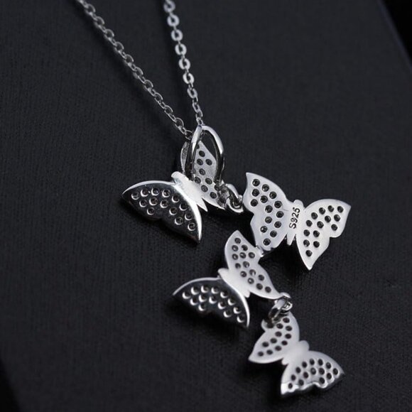 Real 925 Sterling Silver Long Zircon Butterfly Necklaces Pendant Fashion Sterlin - Picture 4 of 8